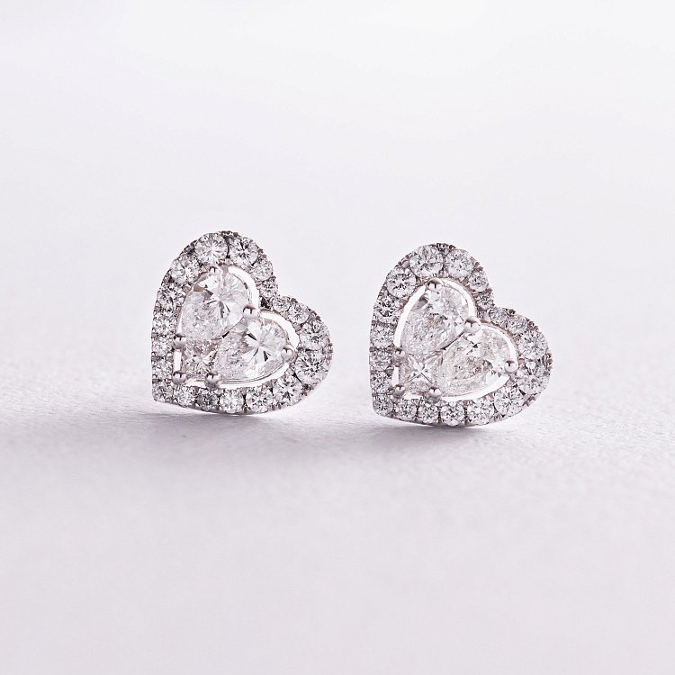 Золотые серьги - пусеты "Сердечки" с бриллиантами сб0364 от ювелирного магазина Оникс