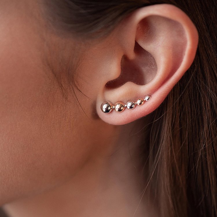 Золотые серьги - клаймберы "Кружки" с05944 от ювелирного магазина Оникс