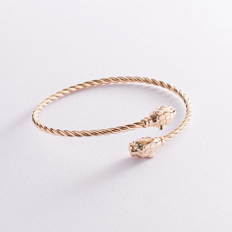 Жорсткий золотий браслет "Пантери" з фіанітами б05004 від ювелірного магазину Онікс