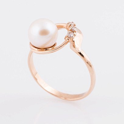 Золотое кольцо с культ. пресн. жемчугом и фианитами к02283 №2