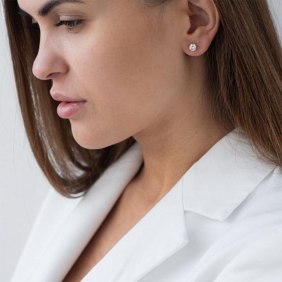 Золотые серьги-пусеты с фианитами с04115 №2