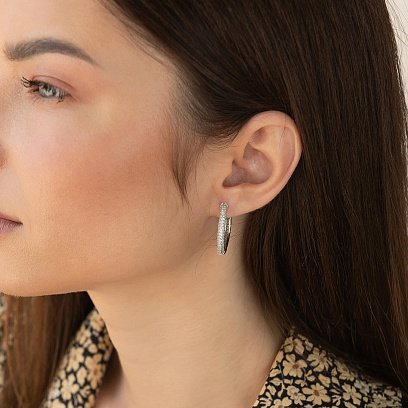 Серебряные серьги - кольца с фианитами 123303 №3