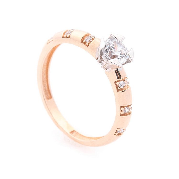 Золотий перстень з фіанітами к06087 від ювелірного магазину Онікс