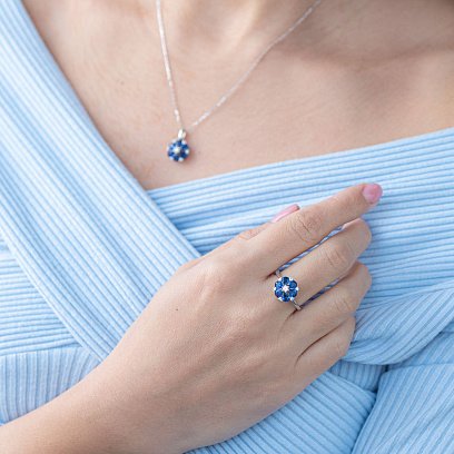 Кольцо с сапфирами и бриллиантами "Цветок" кб0090gm №2