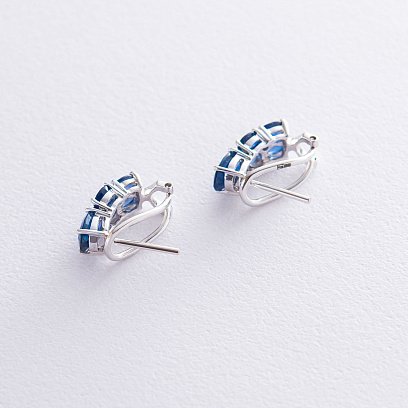 Золоті сережки з синіми сапфірами і діамантами E11172Saj №3