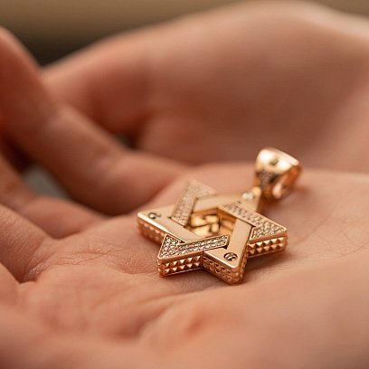 Кулон "Зірка Давида. Символ CHAI" у червоному золоті (діаманти) 1118 №4