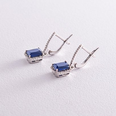Серебряные серьги с синт. сапфирами и фианитами 2479/1р-HSPH №2