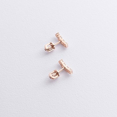 Сережки - пусети "Lora" з фіанітами (червоне золото) с09097 №5