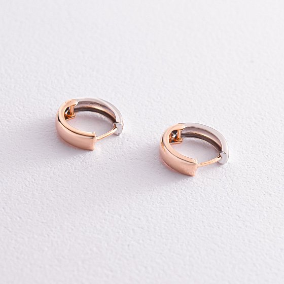 Серьги - кольца без камней (красное, белое золото) с07992 №2