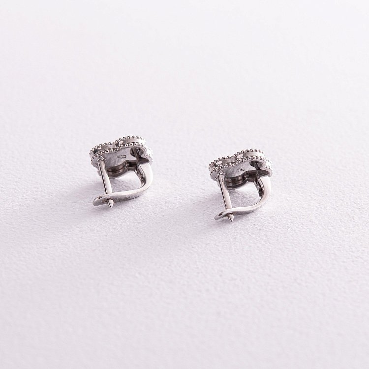 Серебряные серьги "Клевер" с фианитами 583 от ювелирного магазина Оникс - 2