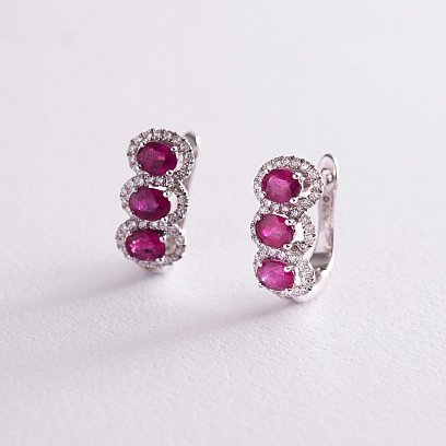 Золоті сережки з діамантами та рубінами сб02761