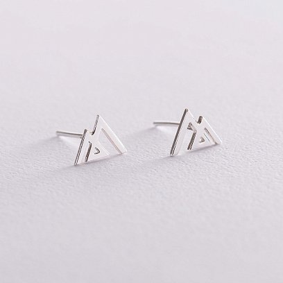 Серьги - пусеты "Горы" в серебре 122915 №2