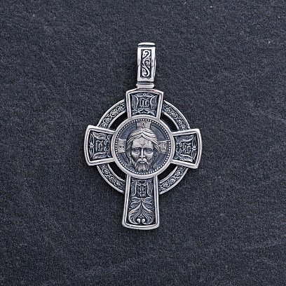 Серебряный крестик "Спас Нерукотворный. Молитва Да воскреснет Бог" 133002