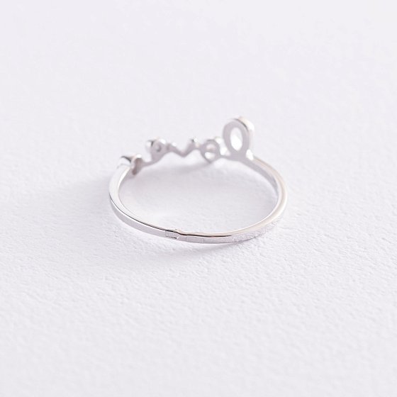 Каблучка "Love" в білому золоті з фіанітом к06811 №3