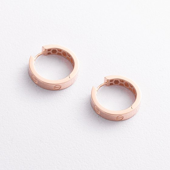 Сережки - кільця "Love" у червоному золоті с09794 №2