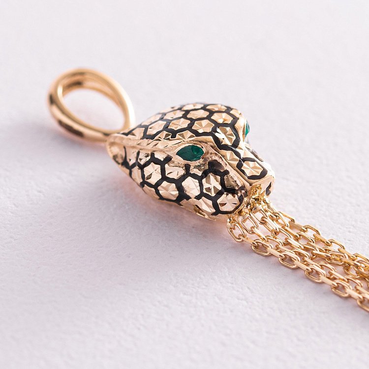 Золотой кулон "Пантера" (эмаль, фианиты) п03633 от ювелирного магазина Оникс - 1