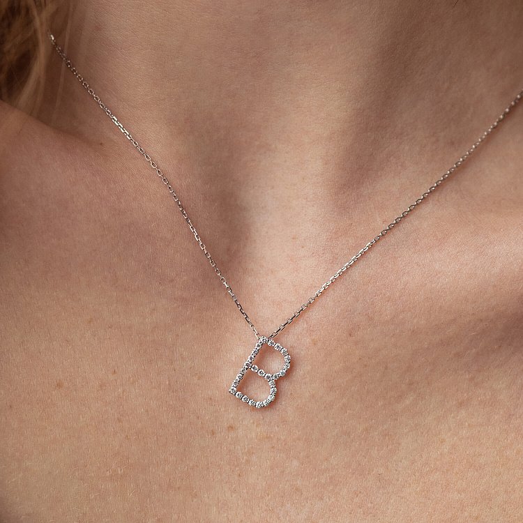 Золоте кольє з літерою "В" з діамантами 133571121 від ювелірного магазину Онікс - 2