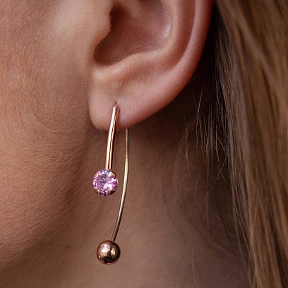 Золотые серьги "Вдохновение" с розовыми фианитами с08141