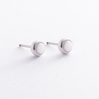 Серьги - пусеты с жемчугом (белое золото) с08504