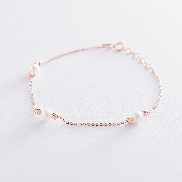 Золотой браслет с жемчужинами б04393 от ювелирного магазина Оникс