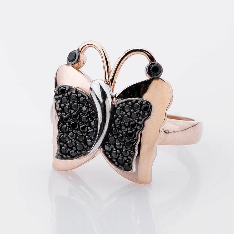 Золотое кольцо "Бабочка" (фианиты) к04860 - 1 Золотое кольцо "Бабочка" (фианиты) к04860 от ювелирного магазина Оникс - 1