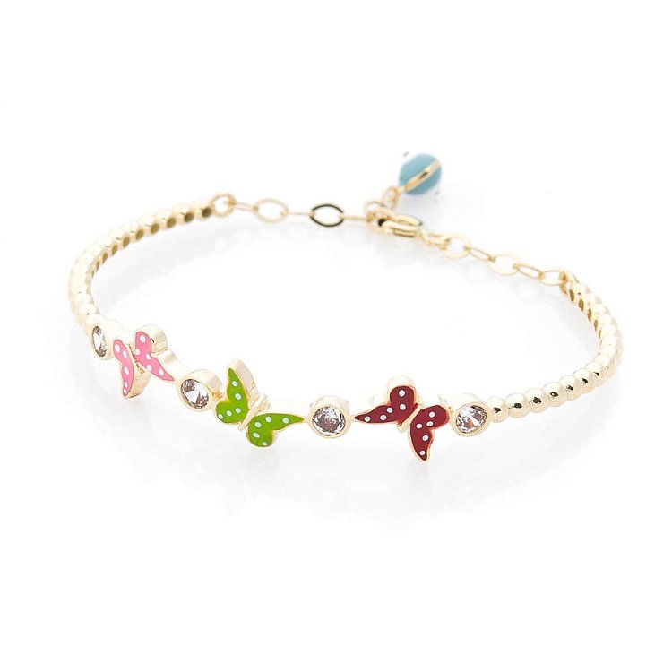 Детский браслет "Бабочки" (эмаль, полимер, фианит) б03360 от ювелирного магазина Оникс