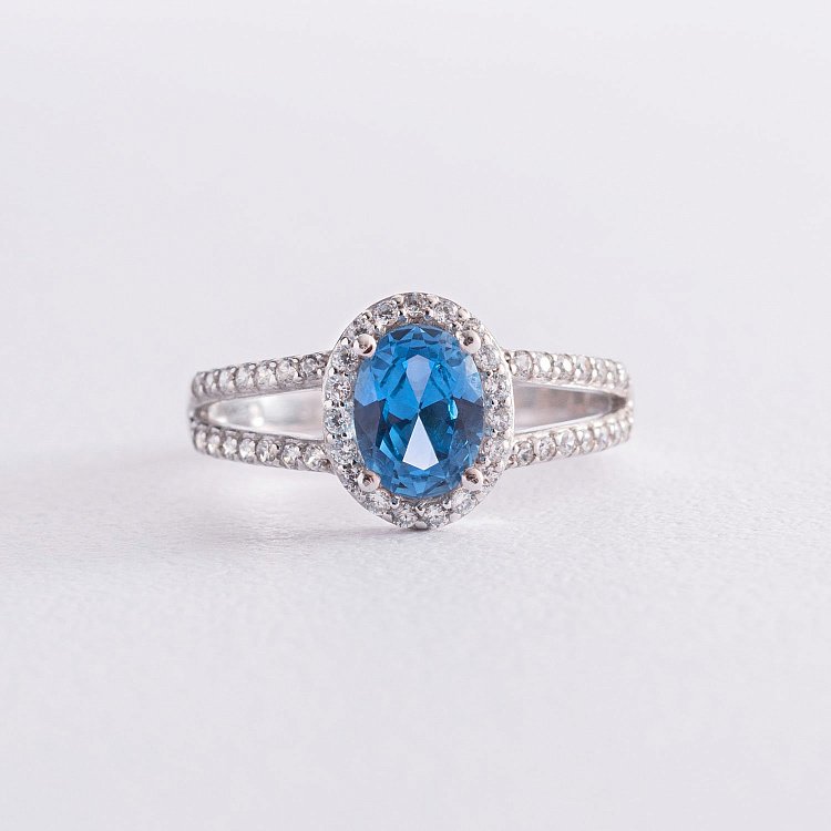 Серебряное кольцо с кварцом и фианитами 1351/1р-QLB от ювелирного магазина Оникс