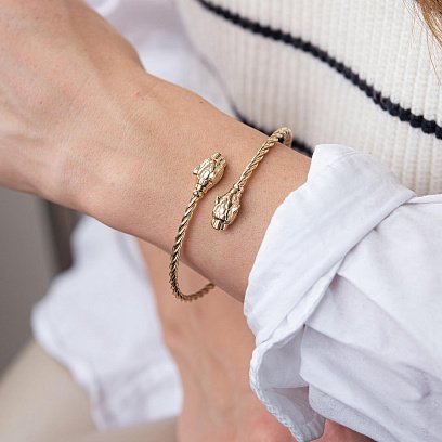 Жесткий золотой браслет "Пантеры" с фианитами б05004 №6