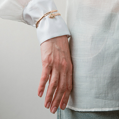 Жесткий браслет "Змея" в желтом золоте (фианиты) б05513 №4