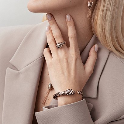 Золотые серьги "Пантеры" (эмаль, фианиты) с07715 №4