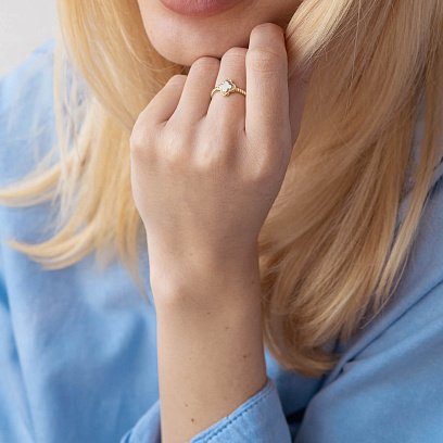 Золота каблучка "Конюшина" з фіанітами к07007 №6