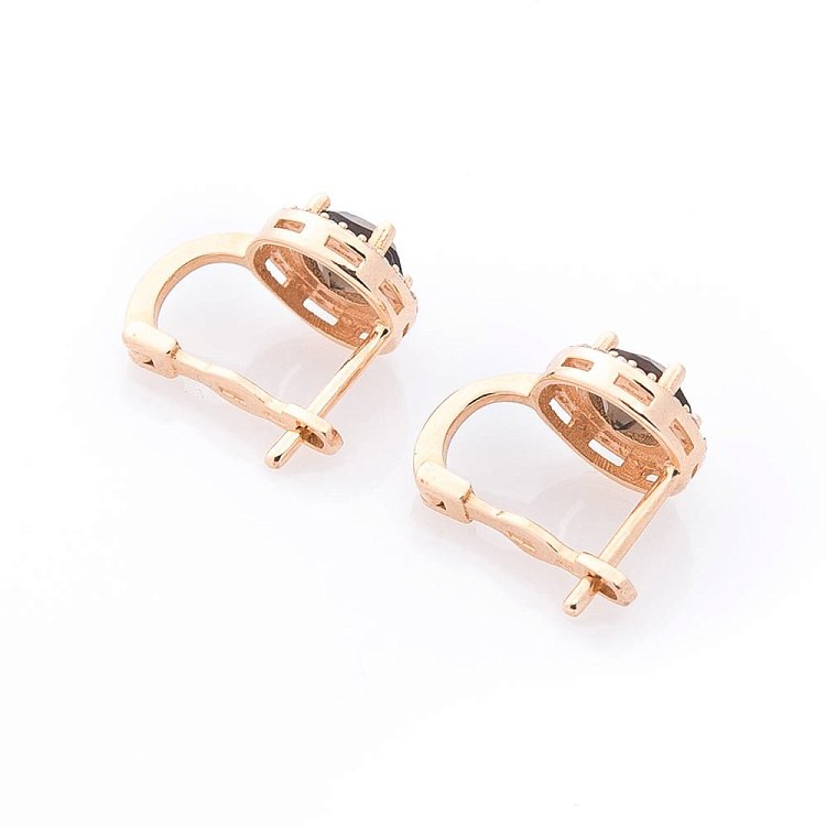 Золоті сережки з димчастим кварцом і фіанітами с04166 від ювелірного магазину Онікс - 3