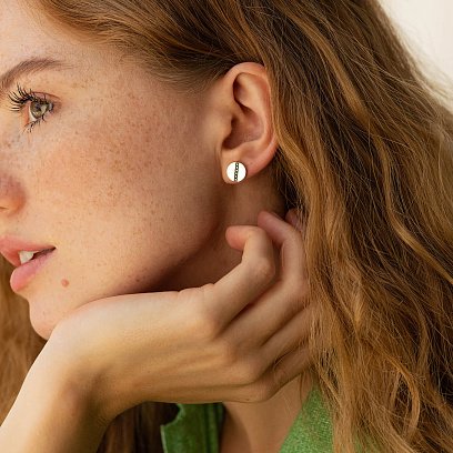 Серьги - пусеты с черными бриллиантами (желтое золото) 334993122 №5