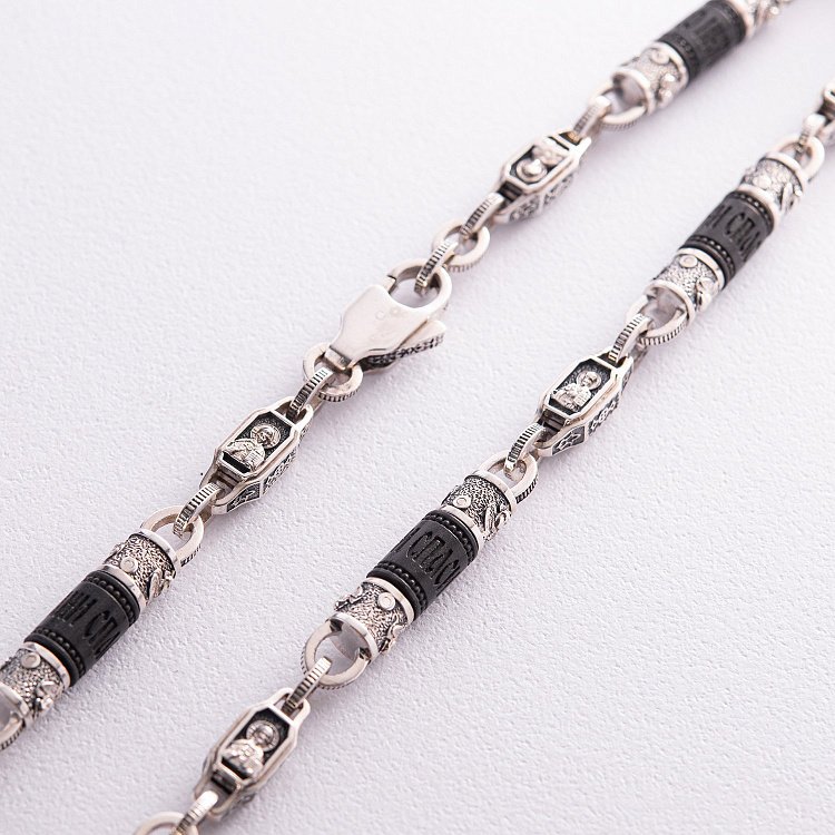 Чоловічий срібний ланцюжок "Спаси і збережи" з ебеновим деревом 629 від ювелірного магазину Онікс - 4