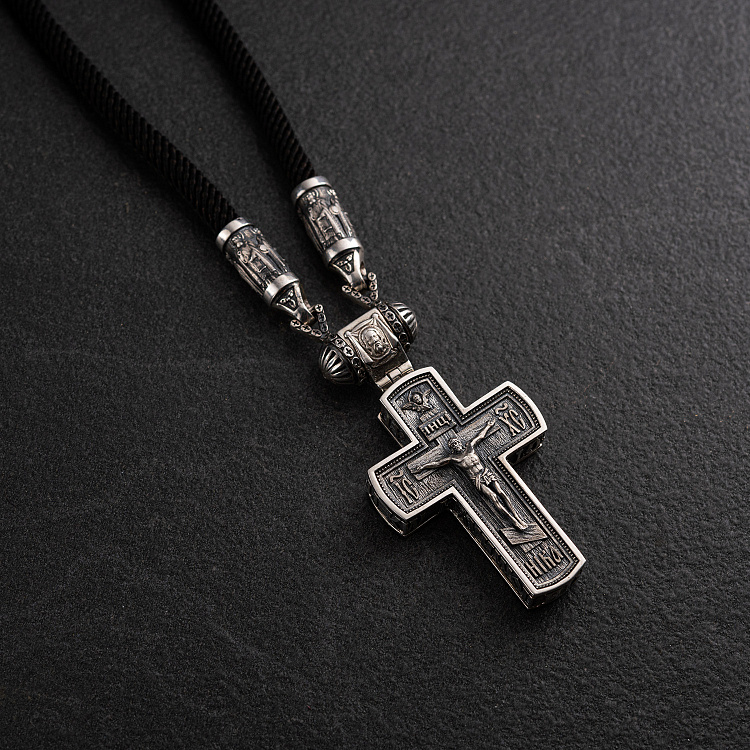 Срібний хрест "Розп'яття. Молитва" на шнурку 1062 від ювелірного магазину Онікс - 6