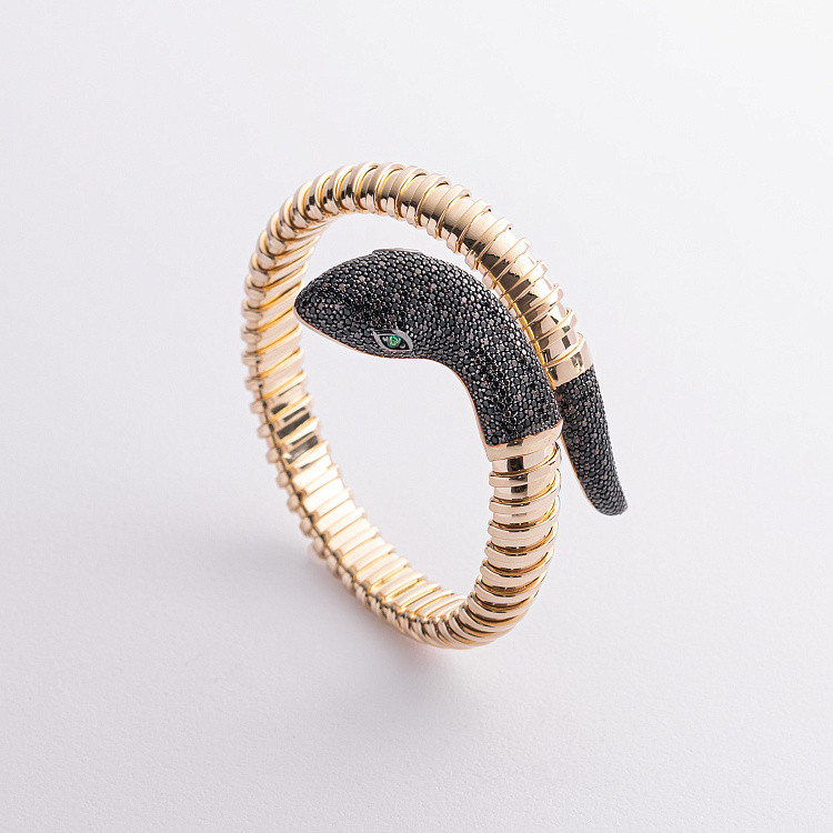 Жесткий браслет "Змея" в желтом золоте (фианиты) б05722 Жесткий браслет "Змея" в желтом золоте (фианиты) б05722 от ювелирного магазина Оникс