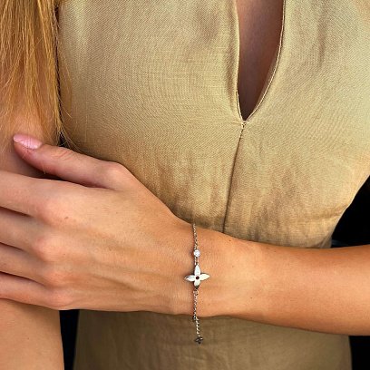 Срібний браслет "Конюшина" з фіанітом 4173р-CZ №4