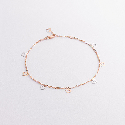 Золотий браслет "Сердечки" на ногу б02134