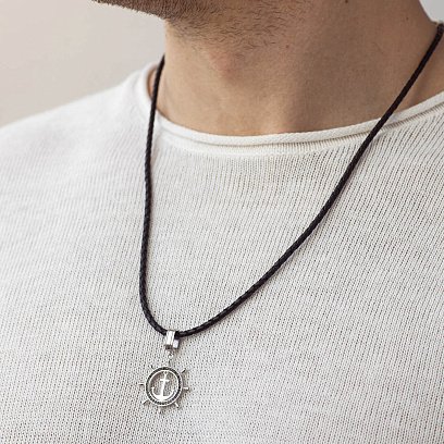 Кулон "Якір" з чорними фіанітами (біле золото) п02745 №4