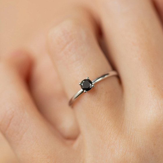 Заручальна каблучка з чорним діамантом (біле золото) 235991122 №4