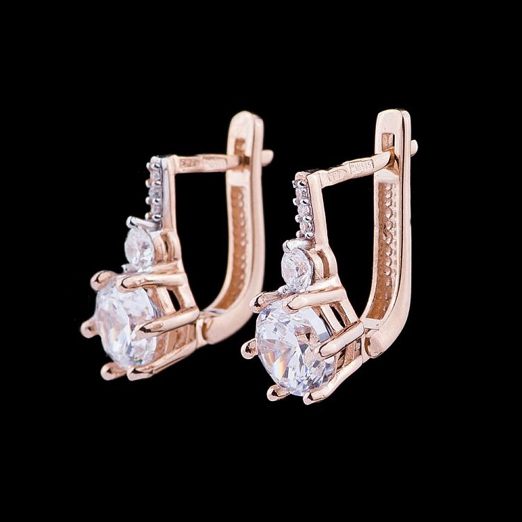 Золоті сережки з фіанітами с04817 від ювелірного магазину Онікс