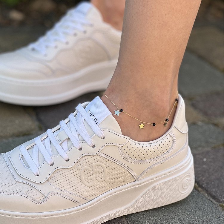 Золотой браслет "Звездочки" на ногу (фианиты) б04886 от ювелирного магазина Оникс - 7