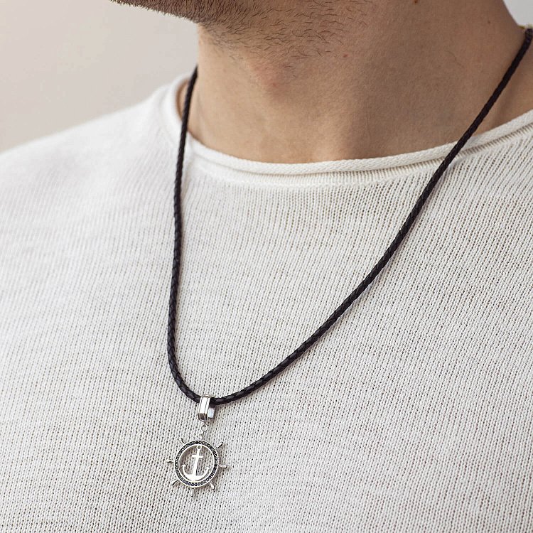 Кулон "Якір" з чорними фіанітами (біле золото) п02745 від ювелірного магазину Онікс - 3