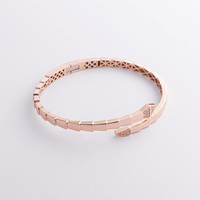 Жорсткий браслет "Змія" у червоному золоті (фіаніти) б05493 №2