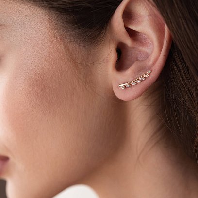 Золоті сережки - клаймбери з листочками (фіаніт) с06265 №4