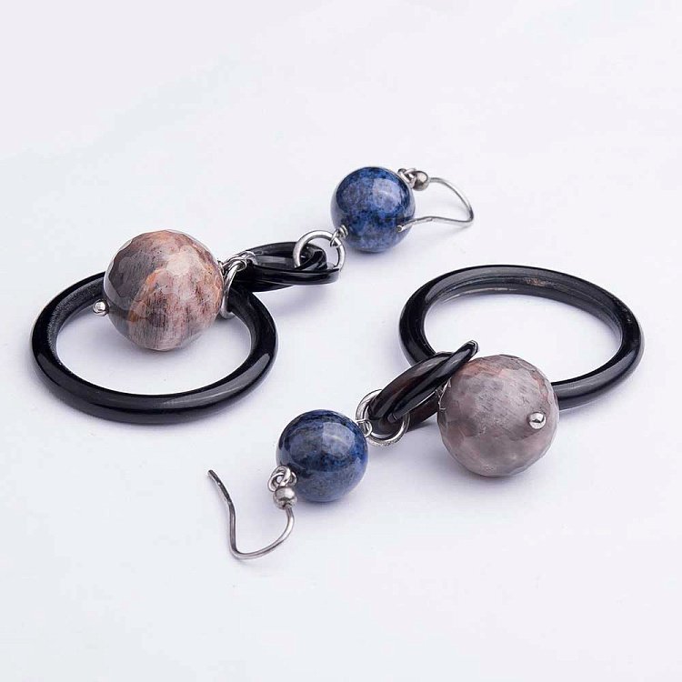 Серьги с кварцем дымчатым и агатом 230с9 - 1 Серьги с кварцем дымчатым и агатом 230с9 от ювелирного магазина Оникс - 1