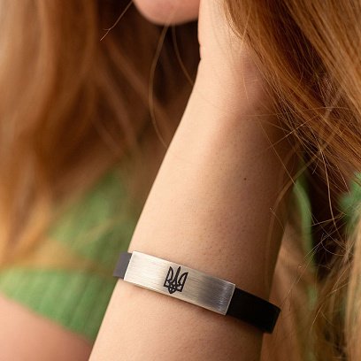 Каучуковий браслет "Герб України - Тризуб" зі срібними вставками 1203 №7