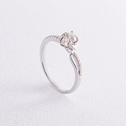 Каблучка "Квіточка" в білому золоті з діамантами кб0057cha
