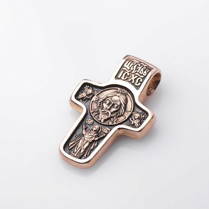 Золотий православний хрест "Спас Нерукотворний. Святитель Миколай Чудотворець" п00619