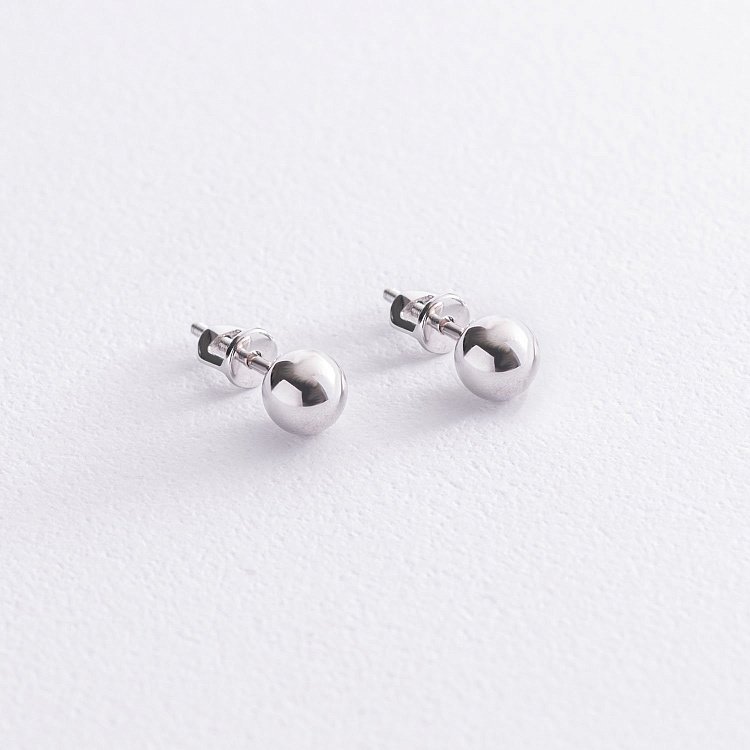 Сережки - пусети "Кульки" в білому золоті (6 мм) с07490 від ювелірного магазину Онікс - 4